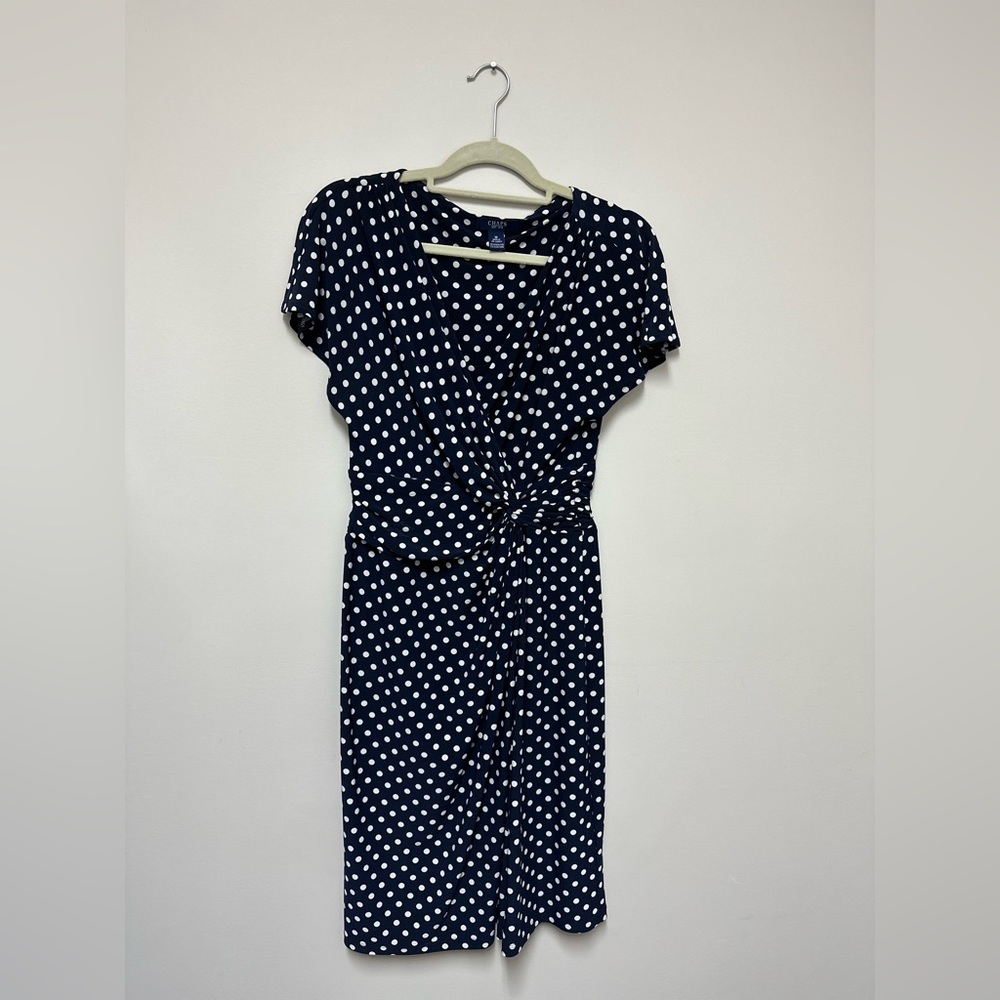 Chaps blue and white polka dot dress